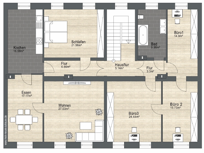 Grundriss Obergeschoss 1 Wohn- / Gesch�ftshaus Cottbus